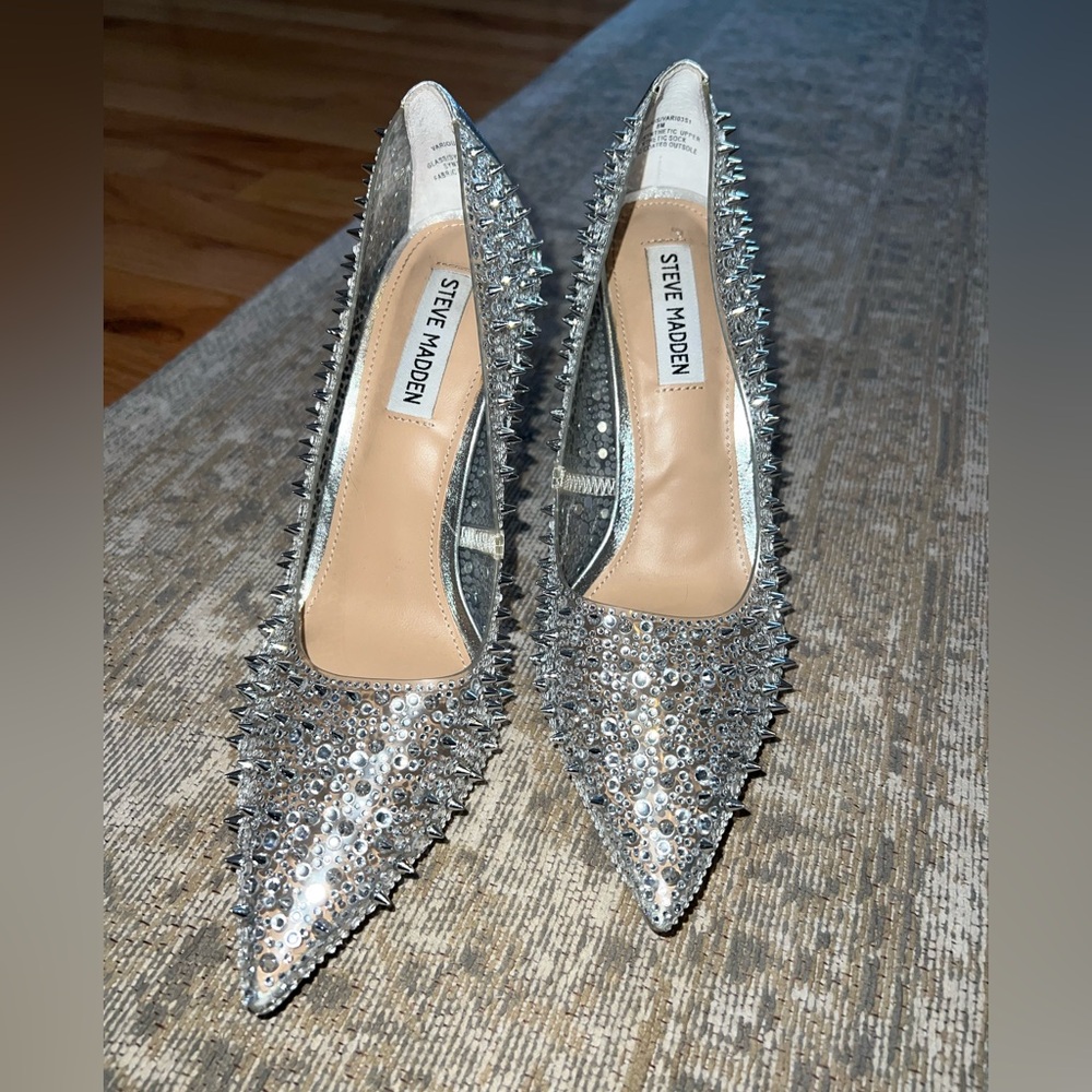 Steve Madden Silver Clear Spikey Heel